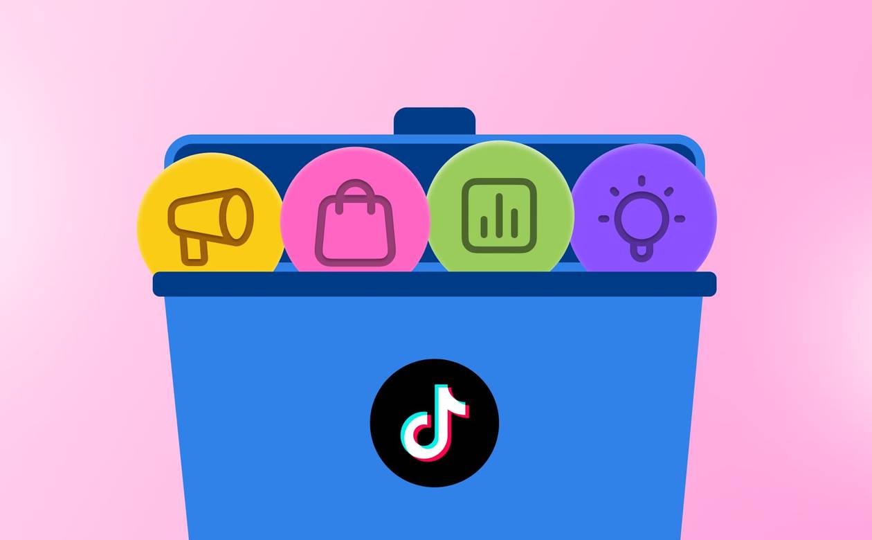 An illustration of a bin with icons related to using TikTok for business.