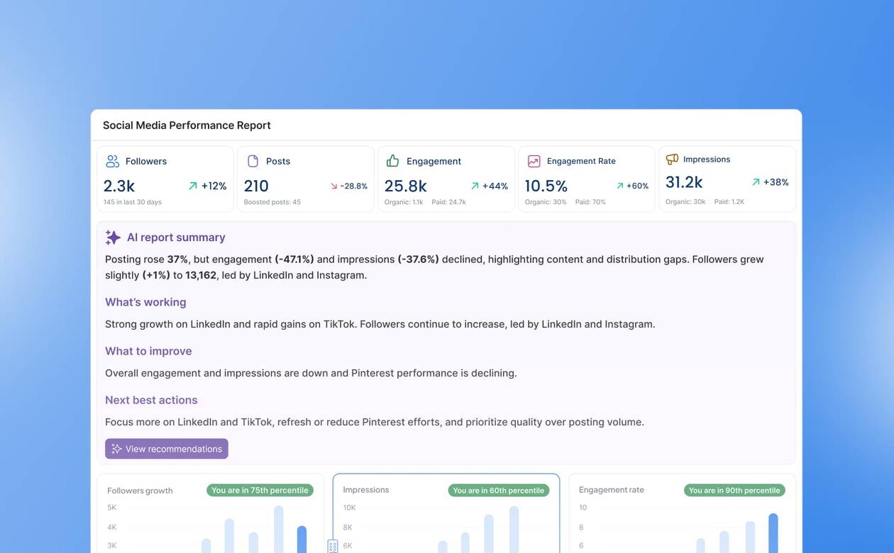 An illustration showcasing an AI summary in a social media report.