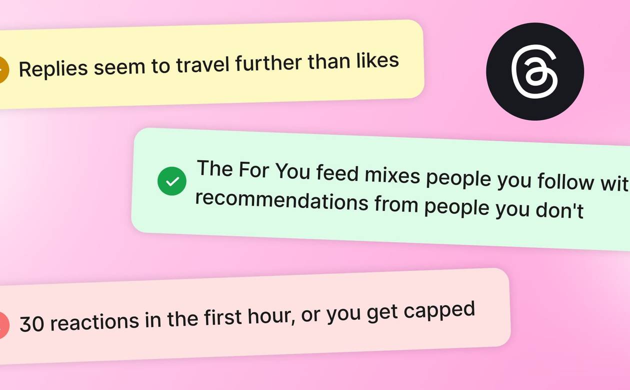 A header graphic highlighting three key facts and myths about the Threads feed recommendation algorithm.