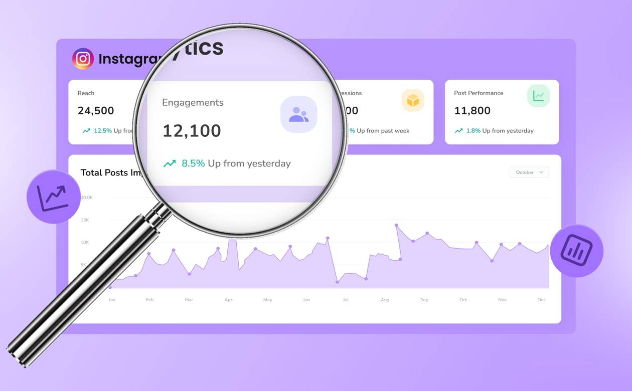 An illustration of an Instagram analytics dashboard.