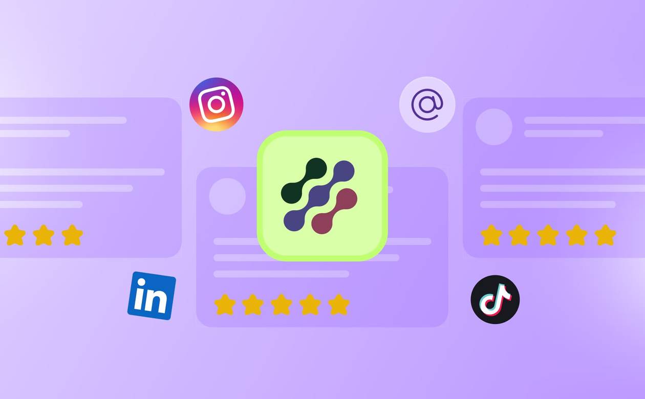 An illustration of a brand surrounded by reviews and social media platforms showcasing its reputation.