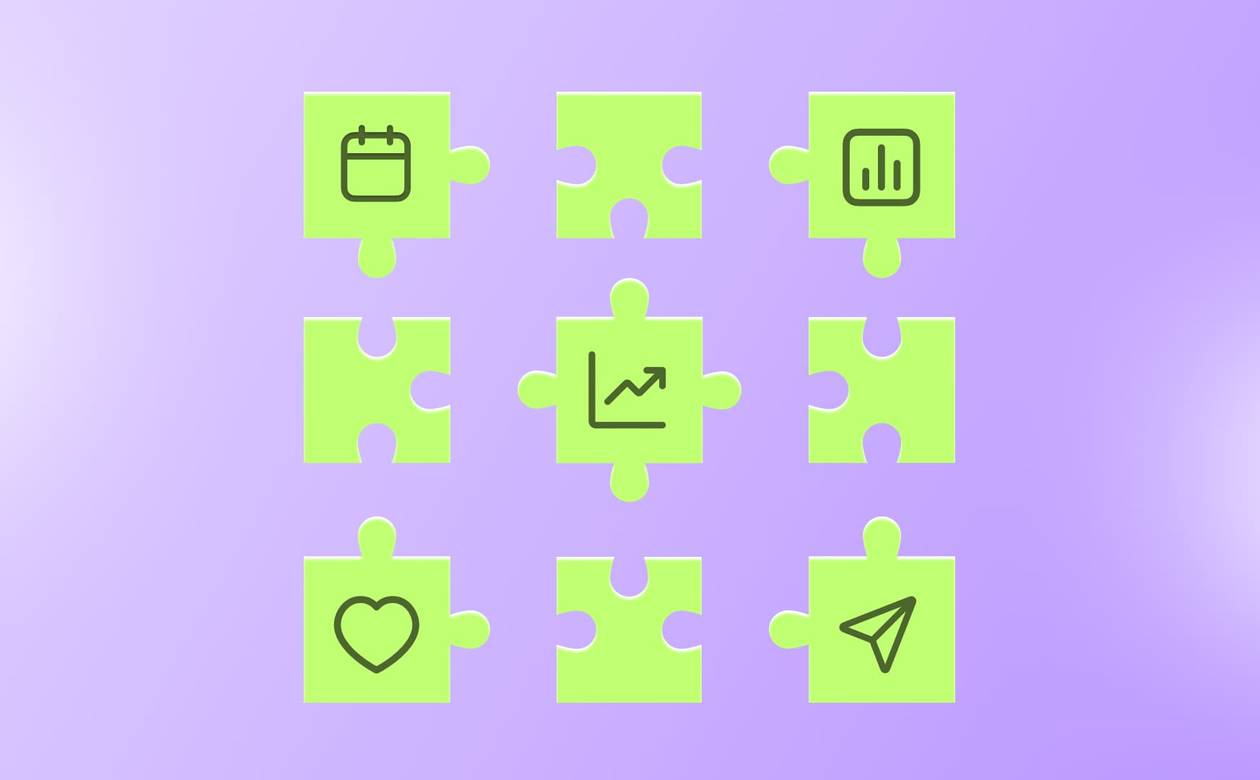 An illustration of puzzle pieces for different tools agencies need to manage social media.