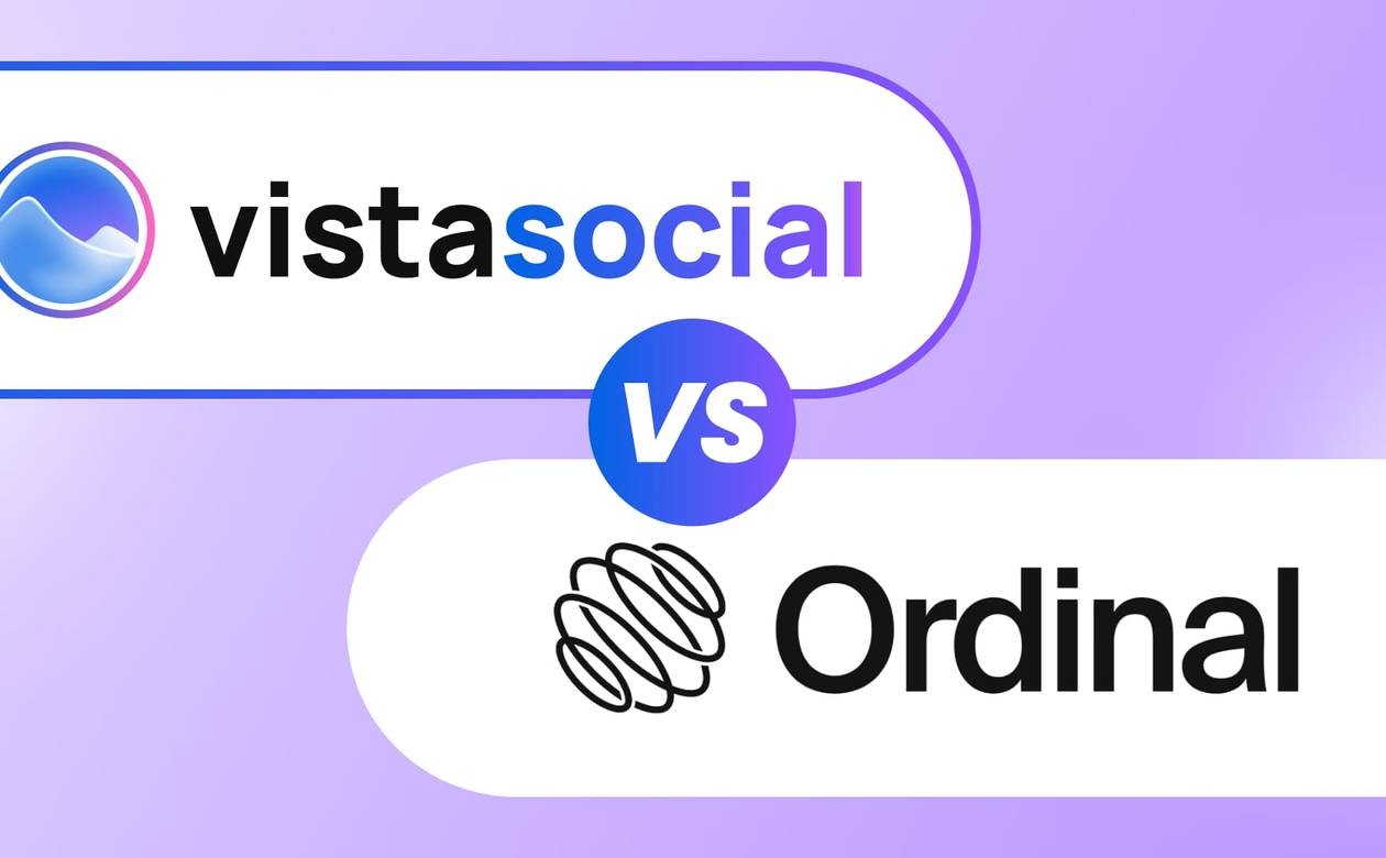 A comparison header graphic featuring the logos of Vista Social and Ordinal separated by a central VS badge.