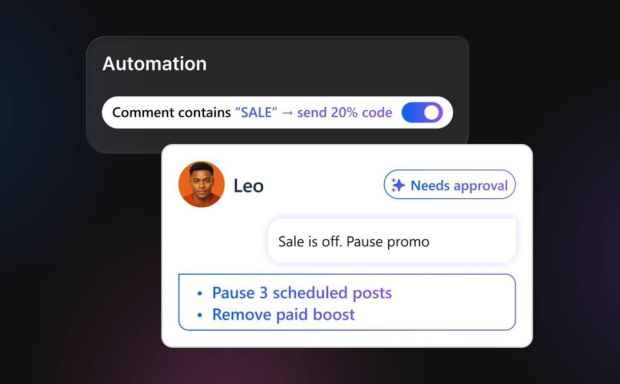 A header graphic contrasting rule-based comment automation triggers against a decision-making AI agent approval workflow.