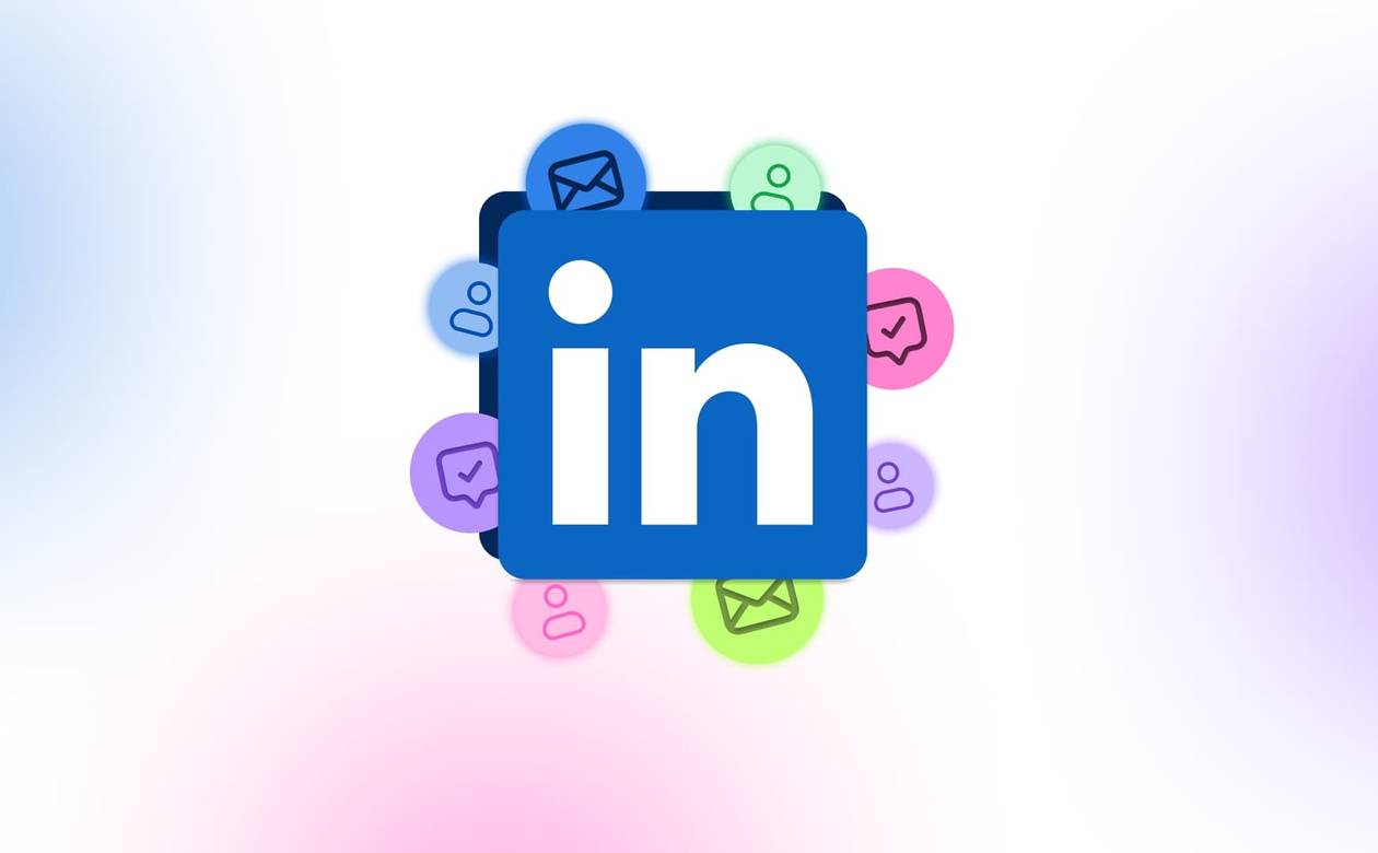 The LinkedIn logo surrounded by lead icons.
