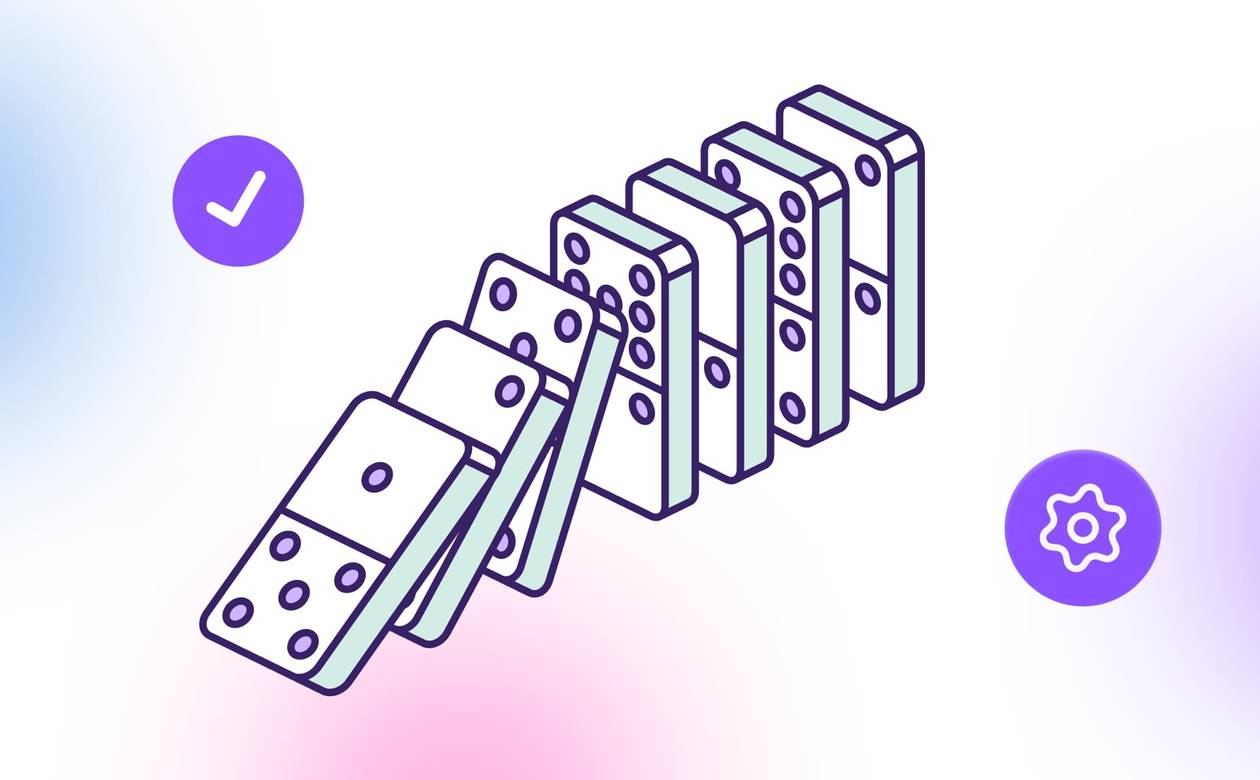 An illustration showcasing dominoes falling as they represent automations occuring.