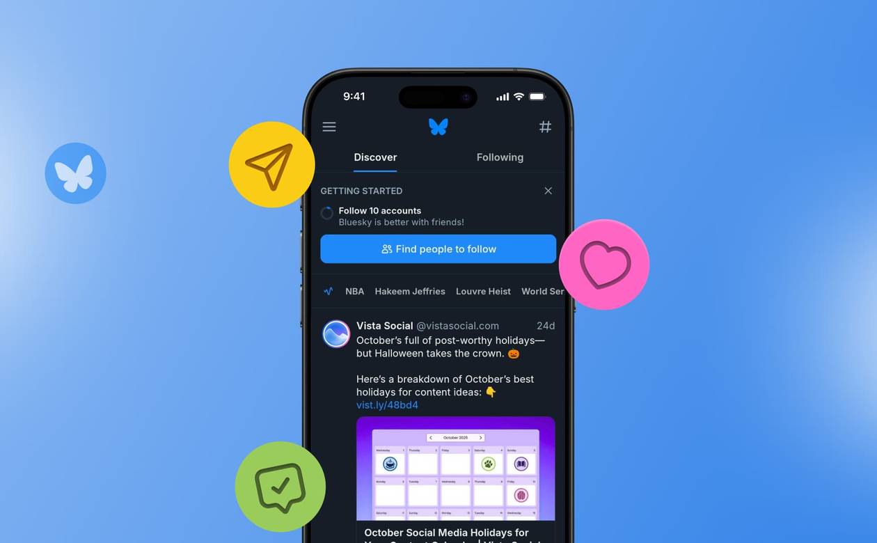 An illustration showcasing social media platform Bluesky's home feed.