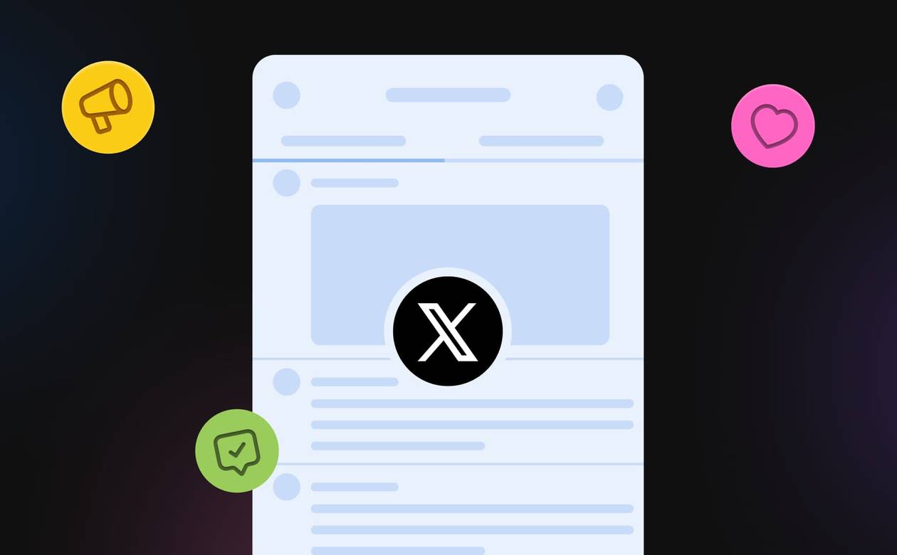 An illustration of the X/Twitter feed with business icons surrounding it.