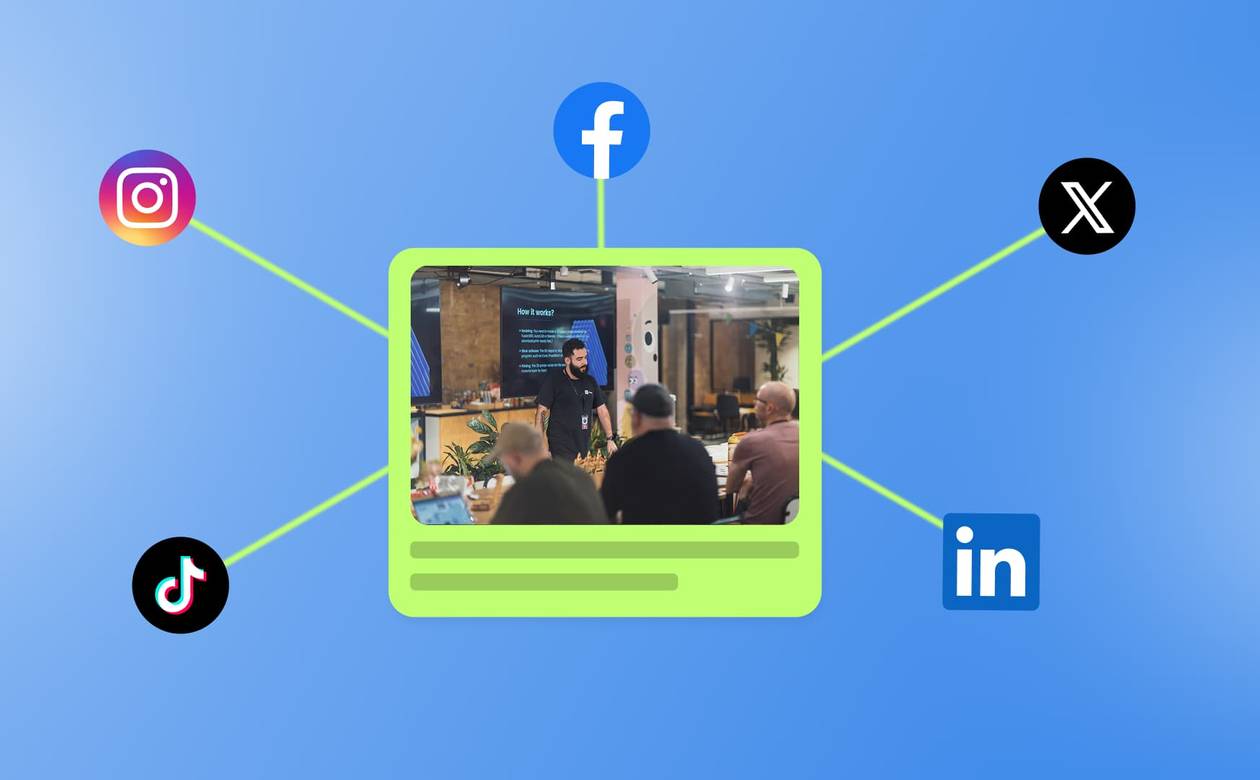 An illustration of a social media post going out to different platforms.