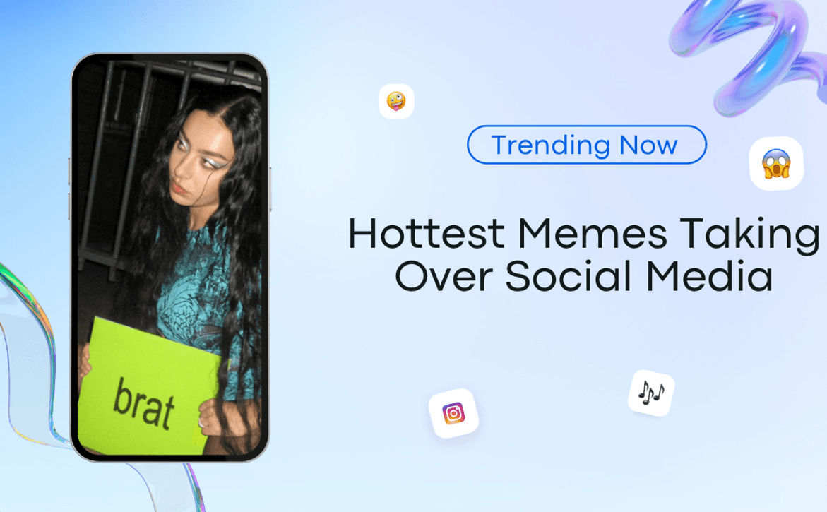 Hottest Memes Social Media Memes Charli XCX holding brat sign on neon green