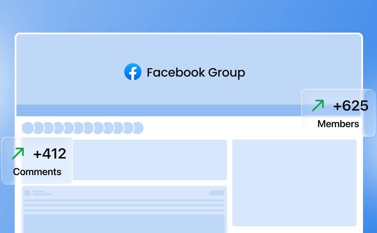 An illustration of a Facebook group with growing members and engagement.