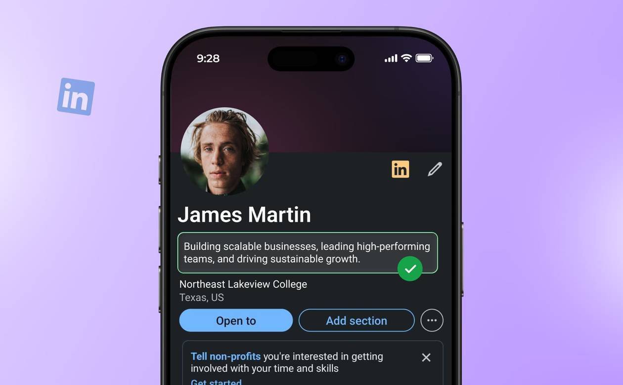 An illustration of a LinkedIn profile with its headline standing out.