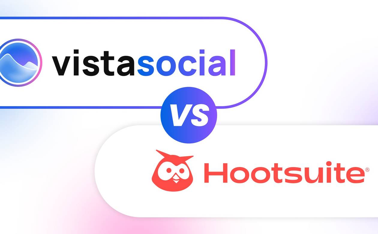 A comparison header graphic featuring the logos of Vista Social and Hootsuite separated by a central VS badge.