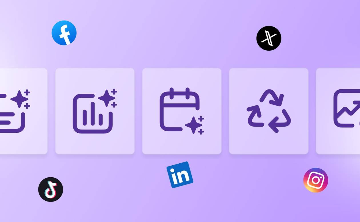 An illustration showcasing the different tasks social media AI tools can help with.